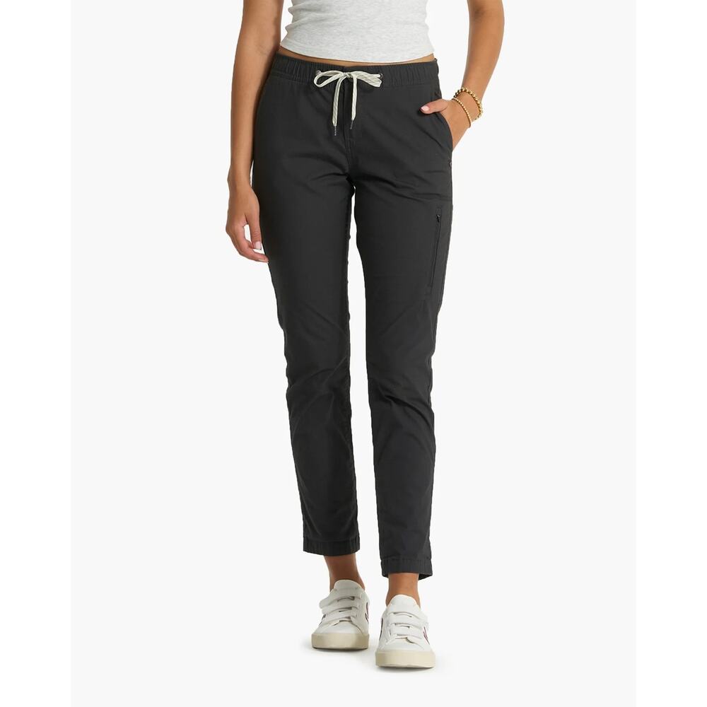 Vuori Women's Wide Leg Drawstring Pants in Black with Cream Drawcord